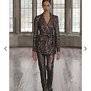Badgley Mischka Glittering Sequin Blazer and Pants - Bronze